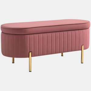 HOMCOM Banco Pé de Cama Estofado em Veludo Banco de Arrumação e Pés Dourado Banco para Entrada Dormitório 108x44x43,5 cm Rosa