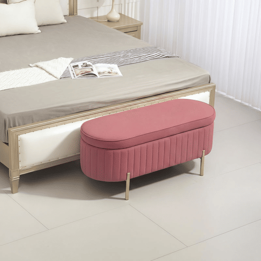 HOMCOM Banco Pé de Cama Estofado em Veludo Banco de Arrumação e Pés Dourado Banco para Entrada Dormitório 108x44x43,5 cm Rosa