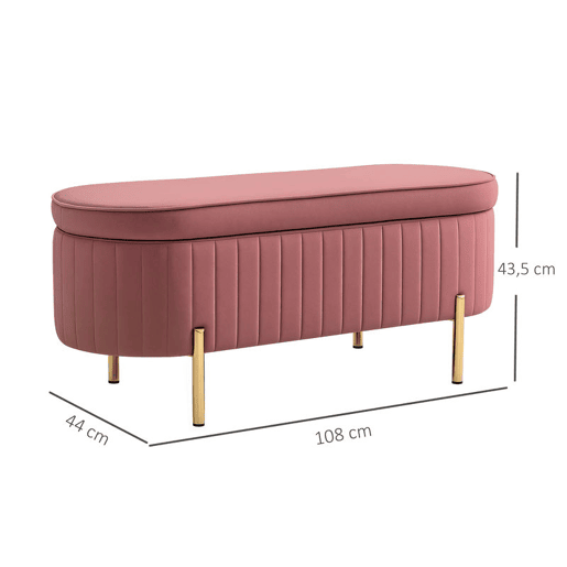 HOMCOM Banco Pé de Cama Estofado em Veludo Banco de Arrumação e Pés Dourado Banco para Entrada Dormitório 108x44x43,5 cm Rosa
