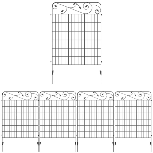 Outsunny Cercas de Jardim de 4 Painéis 88x110 cm Cercas de Jardim Metálicas Cercas Decorativas com Ângulo Ajustável para Pátio Terraço Preto