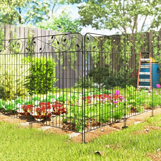 Outsunny Cercas de Jardim de 4 Painéis 88x110 cm Cercas de Jardim Metálicas Cercas Decorativas com Ângulo Ajustável para Pátio Terraço Preto