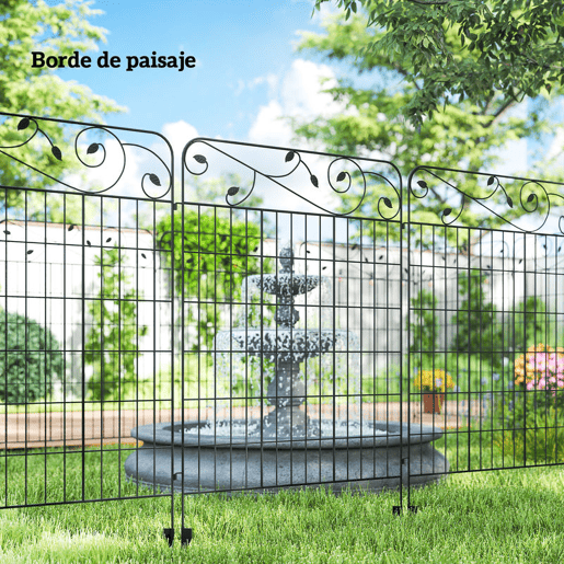 Outsunny Cercas de Jardim de 4 Painéis 88x110 cm Cercas de Jardim Metálicas Cercas Decorativas com Ângulo Ajustável para Pátio Terraço Preto