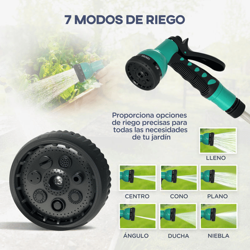 Outsunny Carretel de Mangueira Retrátil de Parede Carretel de Mangueira de Jardim de 25+2 m e Bloqueio de Retorno Automático Bocal com 7 Funções e Giro de 180° 55x20x42 cm Cinza Claro