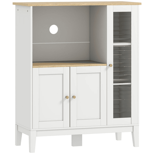 HOMCOM Móvel Auxiliar de Cozinha Moderno Móvel para Micro-Ondas Móvel de Cozinha com Prateleiras 3 Portas Compartimento Aberto Sistema Anti-Tombo para Sala de Jantar 80x35x97 cm Branco