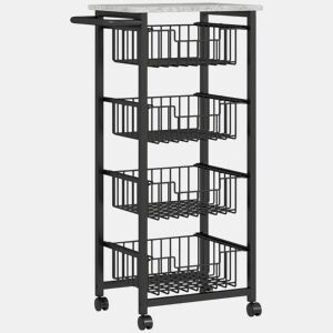 HOMCOM Carrinho de Cozinha, Carrinho Auxiliar com Rodas, 4 Cestos Deslizantes e Estrutura de Aço, Ideal para Sala de Jantar, 49,5x31x91 cm, Cinzento Claro
