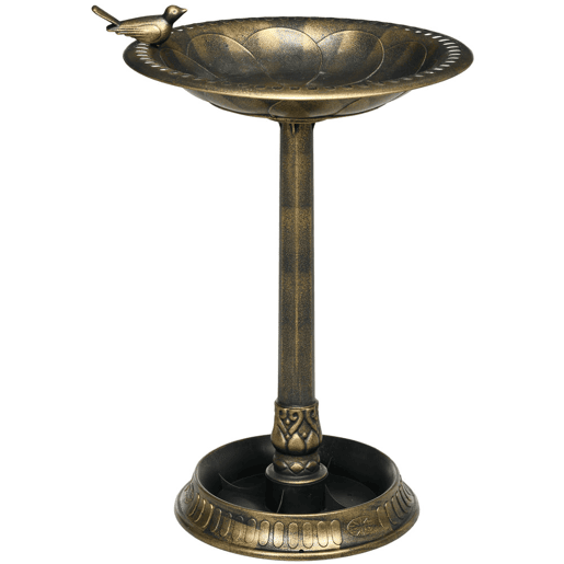 Outsunny Banheira para Pássaros de Jardim Altura 72 cm Comedouro para Pássaros com 2 Níveis Desenho Elegante Banheira para Aves para Exterior Ø50x72 cm Bronze