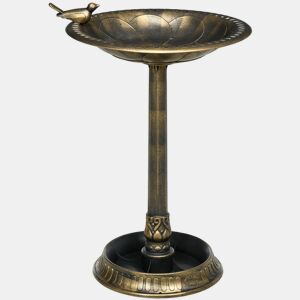 Outsunny Banheira para Pássaros de Jardim Altura 72 cm Comedouro para Pássaros com 2 Níveis Desenho Elegante Banheira para Aves para Exterior Ø50x72 cm Bronze