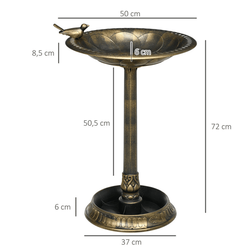 Outsunny Banheira para Pássaros de Jardim Altura 72 cm Comedouro para Pássaros com 2 Níveis Desenho Elegante Banheira para Aves para Exterior Ø50x72 cm Bronze