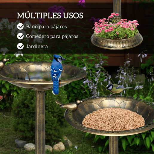 Outsunny Banheira para Pássaros de Jardim Altura 72 cm Comedouro para Pássaros com 2 Níveis Desenho Elegante Banheira para Aves para Exterior Ø50x72 cm Bronze