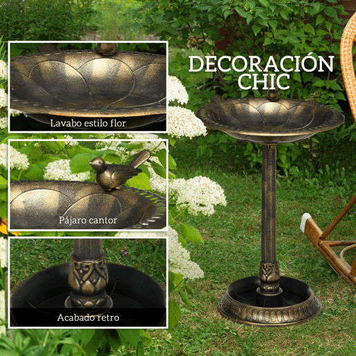 Outsunny Banheira para Pássaros de Jardim Altura 72 cm Comedouro para Pássaros com 2 Níveis Desenho Elegante Banheira para Aves para Exterior Ø50x72 cm Bronze