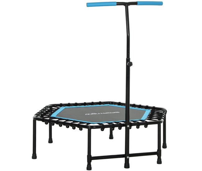 Sportnow trampolín de fitness 114x114x132 cm cama elástica fitness con mango ajustable de 3 niveles marco de acero para entrenamiento piernas cuerpo en hogar oficina gimnasio azul y negro
