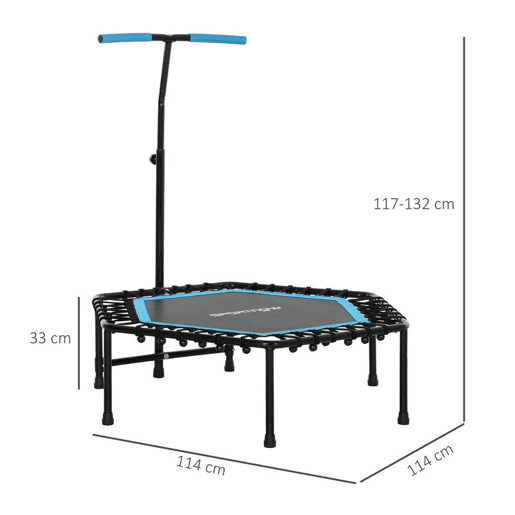 SPORTNOW Trampolim Fitness 114x114x132 cm Trampolim Fitness com Guiador Ajustável em 3 Níveis Estrutura de Aço para Treino de Perna Corpo em Casa Escritório Ginásio Azul
