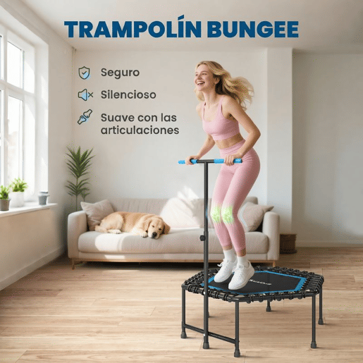 SPORTNOW Trampolim Fitness 114x114x132 cm Trampolim Fitness com Guiador Ajustável em 3 Níveis Estrutura de Aço para Treino de Perna Corpo em Casa Escritório Ginásio Azul