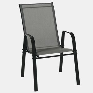 Outsunny Conjunto de 4 Cadeiras de Jardim Exterior Empilháveis para Terraço com Tecido Respirável, Estrutura de Metal, Apoios de Braços e Encosto 54x75,5x95 cm, Cinzento Escuro