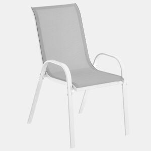 Outsunny Conjunto de 4 Cadeiras de Jardim Cadeiras de Exterior Empilháveis Cadeiras de Jardim com Tecido Respirável Estrutura de Aço Apoio para os Braços e Encosto 54x71x93 cm Cinza e Branco