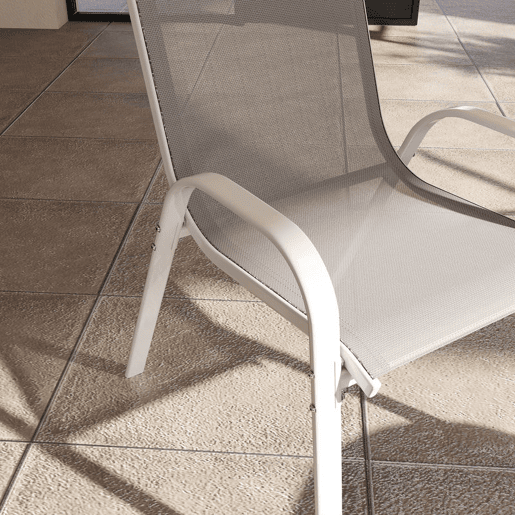 Outsunny Conjunto de 4 Cadeiras de Jardim Cadeiras de Exterior Empilháveis Cadeiras de Jardim com Tecido Respirável Estrutura de Aço Apoio para os Braços e Encosto 54x71x93 cm Cinza e Branco