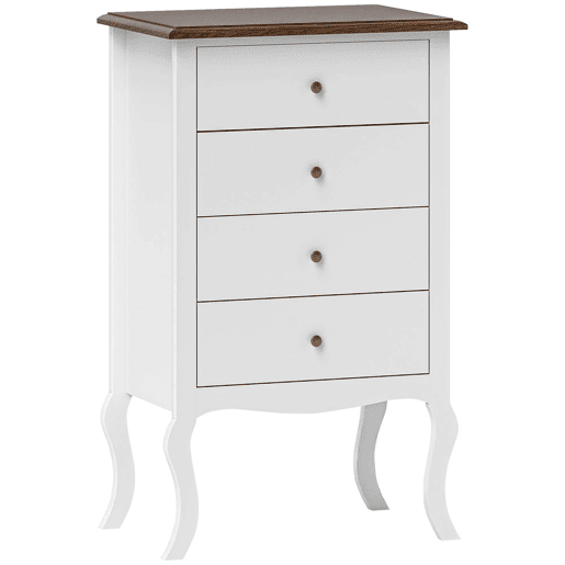 HOMCOM Cómoda com 4 Gavetas Cómoda para Dormitório Estilo Francês com Sistema Anti-Tombo Cómoda para Sala de Estar 60x40x98,5 cm Branco e Madeira