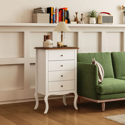 HOMCOM Cómoda com 4 Gavetas Cómoda para Dormitório Estilo Francês com Sistema Anti-Tombo Cómoda para Sala de Estar 60x40x98,5 cm Branco e Madeira
