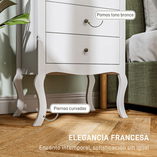 HOMCOM Cómoda com 4 Gavetas Cómoda para Dormitório Estilo Francês com Sistema Anti-Tombo Cómoda para Sala de Estar 60x40x98,5 cm Branco e Madeira
