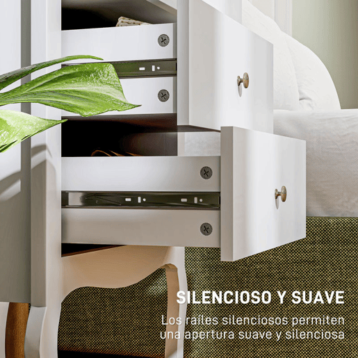 HOMCOM Cómoda com 4 Gavetas Cómoda para Dormitório Estilo Francês com Sistema Anti-Tombo Cómoda para Sala de Estar 60x40x98,5 cm Branco e Madeira