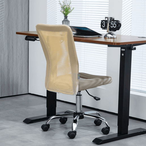 Vinsetto Cadeira de Escritório de Malha Cadeira de Escritório Giratória sem Apoio para os Braços com Altura Ajustável Carga Máxima 100 kg para Escritório Dormitório 43x56x90-100 cm Bege