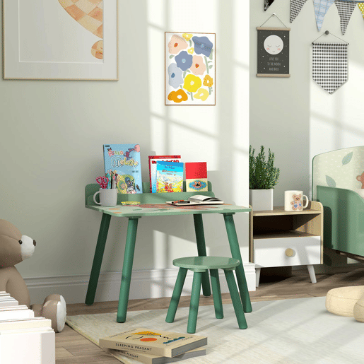 AIYAPLAY Mesa e Cadeira para Crianças Conjunto de 2 Peás de Mesa Infantil com Cadeira e Prateleira para Livros Secretária para Crianças acima de 3 Anos para Sala de Jogos Dormitório Verde