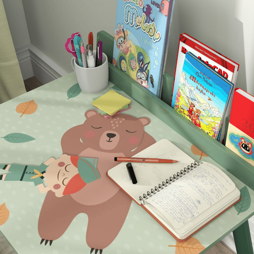 AIYAPLAY Mesa e Cadeira para Crianças Conjunto de 2 Peás de Mesa Infantil com Cadeira e Prateleira para Livros Secretária para Crianças acima de 3 Anos para Sala de Jogos Dormitório Verde