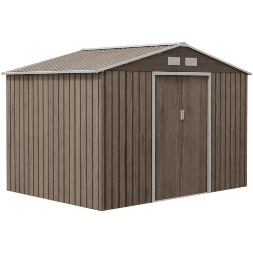 Outsunny Abrigo de Jardim Exterior Abrigo e Jardim Metálico para Armazenamento de Ferramentas com Base de Reforço Incluída e 4 Janelas 277x195x192 cm Madeira