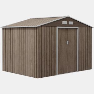 Outsunny Abrigo de Jardim Exterior Abrigo e Jardim Metálico para Armazenamento de Ferramentas com Base de Reforço Incluída e 4 Janelas 277x195x192 cm Madeira