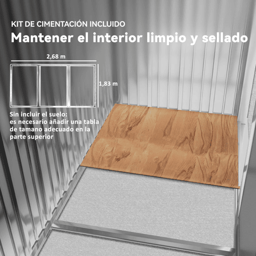 Outsunny Abrigo de Jardim Exterior Abrigo e Jardim Metálico para Armazenamento de Ferramentas com Base de Reforço Incluída e 4 Janelas 277x195x192 cm Madeira