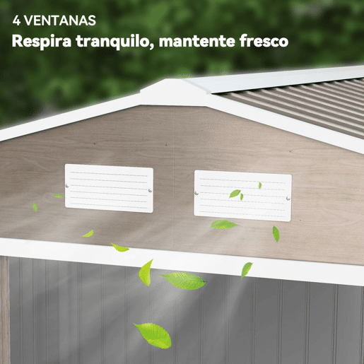 Outsunny Abrigo de Jardim Exterior Abrigo e Jardim Metálico para Armazenamento de Ferramentas com Base de Reforço Incluída e 4 Janelas 277x195x192 cm Madeira