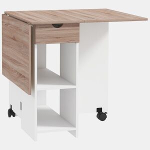 HOMCOM Mesa de Cozinha Dobrável Mesa de Sala de Jantar com Rodas Laterais Rebatíveis Gaveta e Prateleiras Mesa Dobrável para 2-4 Pessoas 120x72x75 cm Madeira e Branco