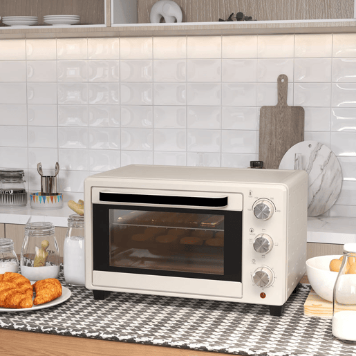 HOMCOM Forno Elétrico de Bancada Forno de Bancada de 21L 1400W Mini Forno Torradeira com Temporizador até 60min e Temperatura Regulável até 230? Creme