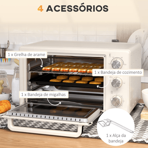 HOMCOM Forno Elétrico de Bancada Forno de Bancada de 21L 1400W Mini Forno Torradeira com Temporizador até 60min e Temperatura Regulável até 230? Creme