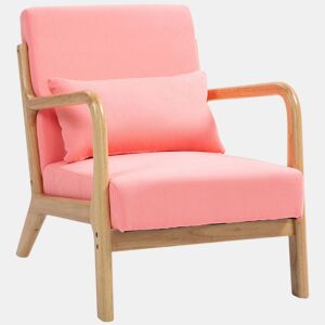 HOMCOM Poltrona Sala de Estar Nórdica Poltrona Individual Acolchoada com Apoio para os Braços e Estrutura de Madeira de Borracha para Dormitório Carga 120 kg 61x78x76 cm Rosa