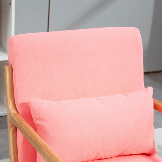 HOMCOM Poltrona Sala de Estar Nórdica Poltrona Individual Acolchoada com Apoio para os Braços e Estrutura de Madeira de Borracha para Dormitório Carga 120 kg 61x78x76 cm Rosa