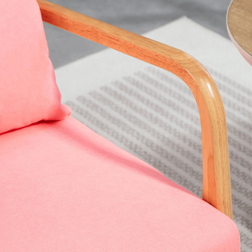 HOMCOM Poltrona Sala de Estar Nórdica Poltrona Individual Acolchoada com Apoio para os Braços e Estrutura de Madeira de Borracha para Dormitório Carga 120 kg 61x78x76 cm Rosa