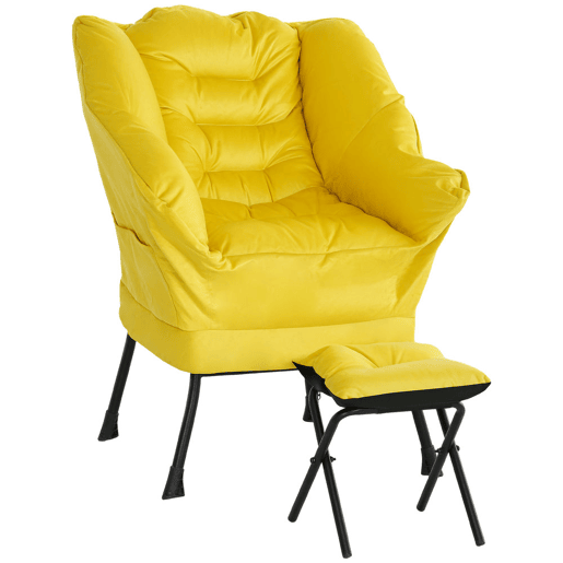 HOMCOM Poltrona Sala de Estar com Apoio para os Pés Poltrona Relax para Leitura com Bolsos Laterais e Pés de Aço para Sala de Estar Dormitório 80x78x100 cm Amarelo