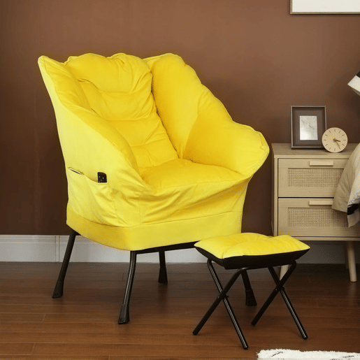 HOMCOM Poltrona Sala de Estar com Apoio para os Pés Poltrona Relax para Leitura com Bolsos Laterais e Pés de Aço para Sala de Estar Dormitório 80x78x100 cm Amarelo