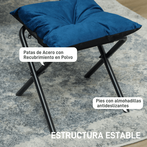 HOMCOM Poltrona Sala de Estar com Apoio para os Pés Poltrona Relax para Leitura com Bolsos Laterais e Pés de Aço para Sala de Estar Dormitório 80x78x100 cm Azul Escuro