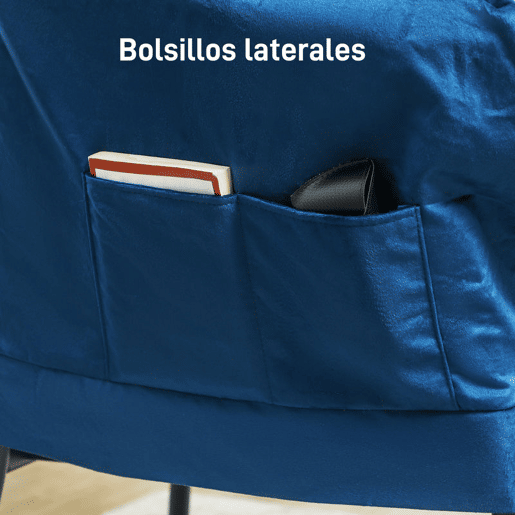 HOMCOM Poltrona Sala de Estar com Apoio para os Pés Poltrona Relax para Leitura com Bolsos Laterais e Pés de Aço para Sala de Estar Dormitório 80x78x100 cm Azul Escuro