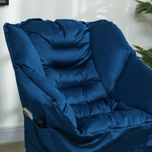 HOMCOM Poltrona Sala de Estar com Apoio para os Pés Poltrona Relax para Leitura com Bolsos Laterais e Pés de Aço para Sala de Estar Dormitório 80x78x100 cm Azul Escuro