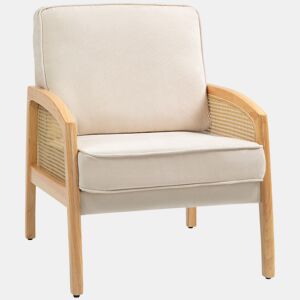 HOMCOM Poltrona Sala de Estar Moderna Poltrona Dormitório com Apoio para os Braços em Vime e Pés de Madeira Sofá Individual Carga 120 kg para Escritório Sala de Estar 67x75x88 cm Bege