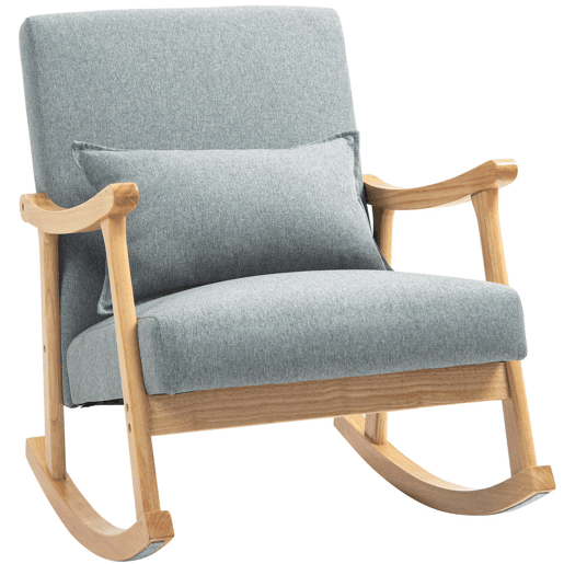 HOMCOM Poltrona Baloiço Moderna Poltrona de Amamentação com Almofada Lombar Encosto Amplo e Base de Madeira Carga 120 kg Poltrona Baloiço para Sala de Estar Dormitório 65x87x84 cm Cinza Claro