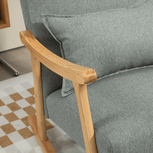 HOMCOM Poltrona Baloiço Moderna Poltrona de Amamentação com Almofada Lombar Encosto Amplo e Base de Madeira Carga 120 kg Poltrona Baloiço para Sala de Estar Dormitório 65x87x84 cm Cinza Claro