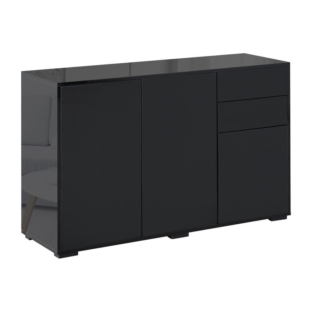 Homcom aparador para salón aparador de entrada con 3 puertas 2 cajones y estante ajustable armario de almacenamiento para cocina sala 117x36x74 cm negro