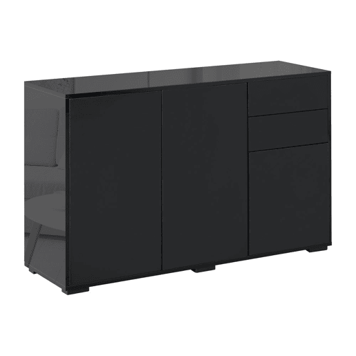 HOMCOM Aparador de Sala de Estar com 3 Portas 2 Gavetas e Prateleira Interior Ajustável Móvel Auxiliar de Armazenamento para Cozinha Dormitório Anti-Rolamento 117x36x74 cm Preto