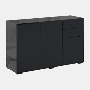HOMCOM Aparador de Sala de Estar com 3 Portas 2 Gavetas e Prateleira Interior Ajustável Móvel Auxiliar de Armazenamento para Cozinha Dormitório Anti-Rolamento 117x36x74 cm Preto