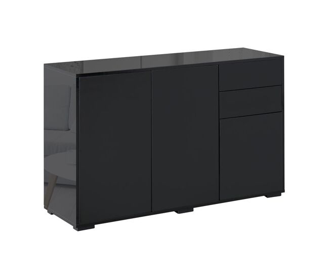 Homcom aparador para salón aparador de entrada con 3 puertas 2 cajones y estante ajustable armario de almacenamiento para cocina sala 117x36x74 cm