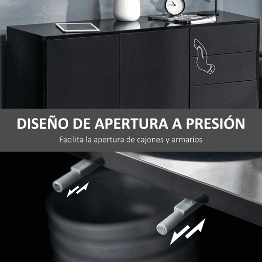HOMCOM Aparador de Sala de Estar com 3 Portas 2 Gavetas e Prateleira Interior Ajustável Móvel Auxiliar de Armazenamento para Cozinha Dormitório Anti-Rolamento 117x36x74 cm Preto